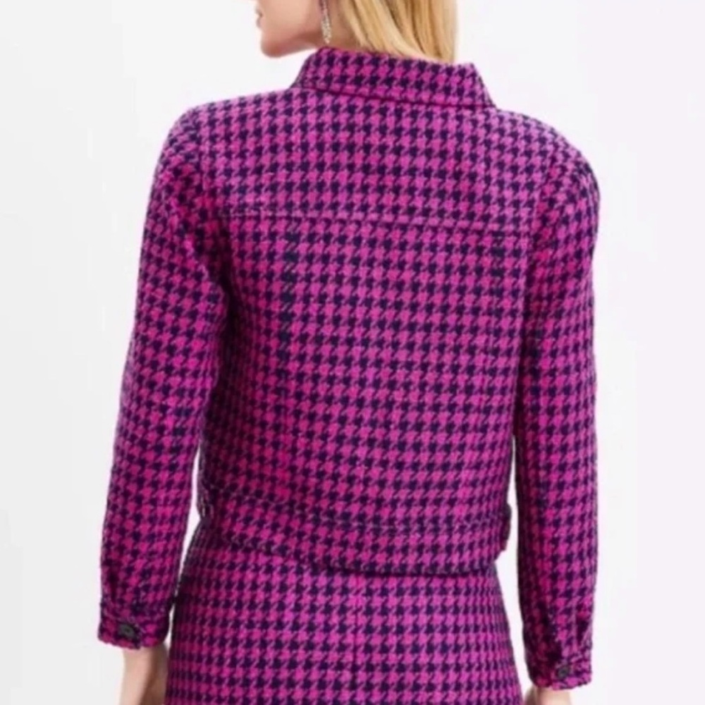 Loft Textured Houndstooth Cropped Jacket Large Pink Navy - Picture 3 of 13